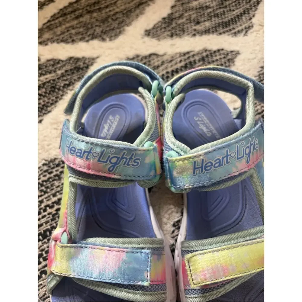 Skechers Heart Lights Kids Tie-Dye Light-Up Sandals - Pastel Rainbow girls size